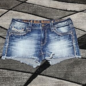 ROCK REVIVAL RAVEN EMBROIDERED FAUX FLAP LEATHER TRIM RHINESTONES DENIM …